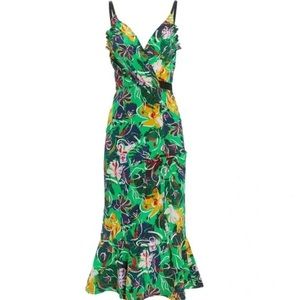 Saloni Green Floral Silk Midi Dress